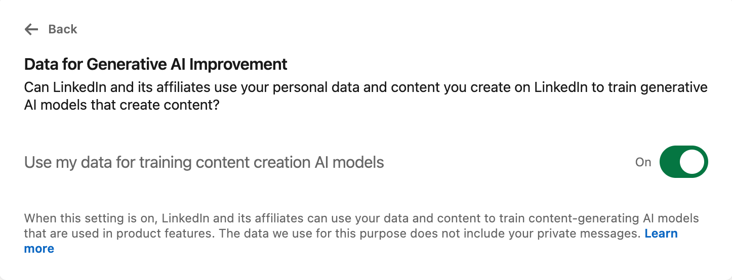 LinkedIn AI generative data permissions